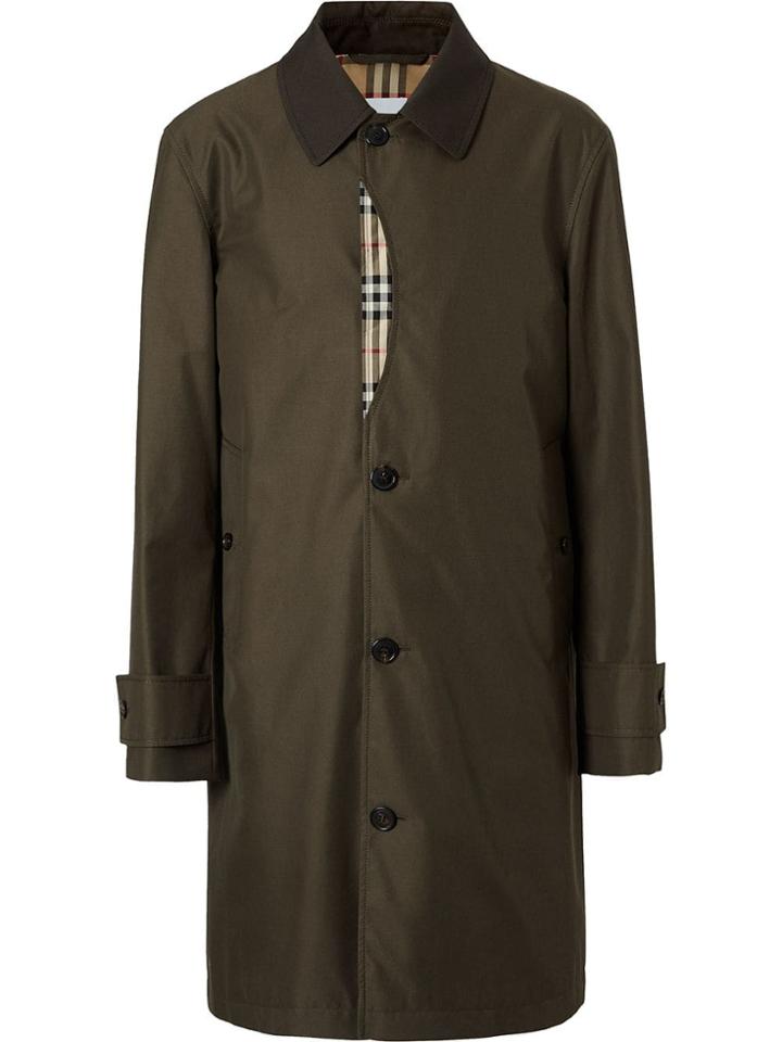 Burberry Vintage Check Detail Cotton Gabardine Car Coat - Green