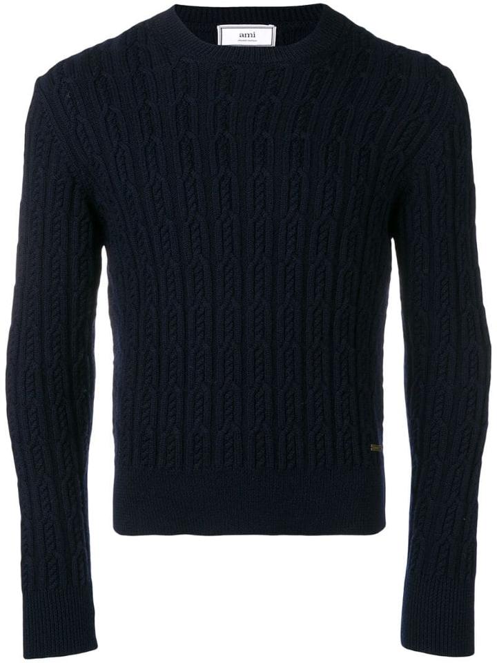 Ami Alexandre Mattiussi Cable Knit Crewneck Sweater - Blue