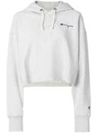 Champion Logo Print Cropped Hoodie - Grey