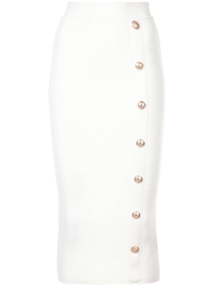 Balmain Ribbed Knit Pencil Skirt - White