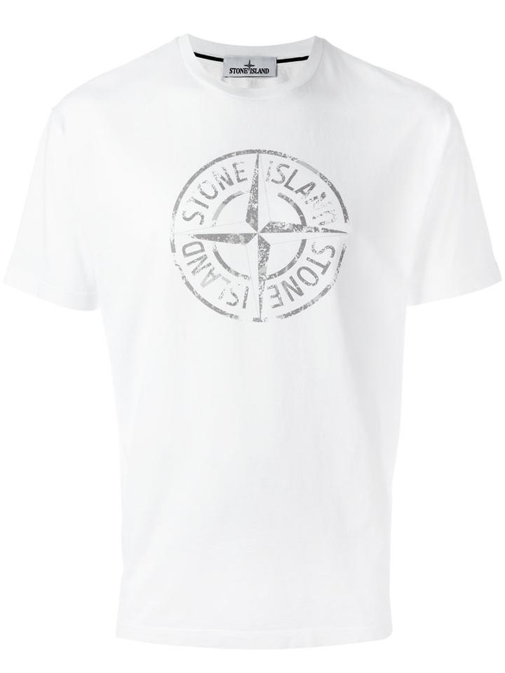 Stone Island Logo Print T-shirt, Men's, Size: Xxxl, White, Cotton