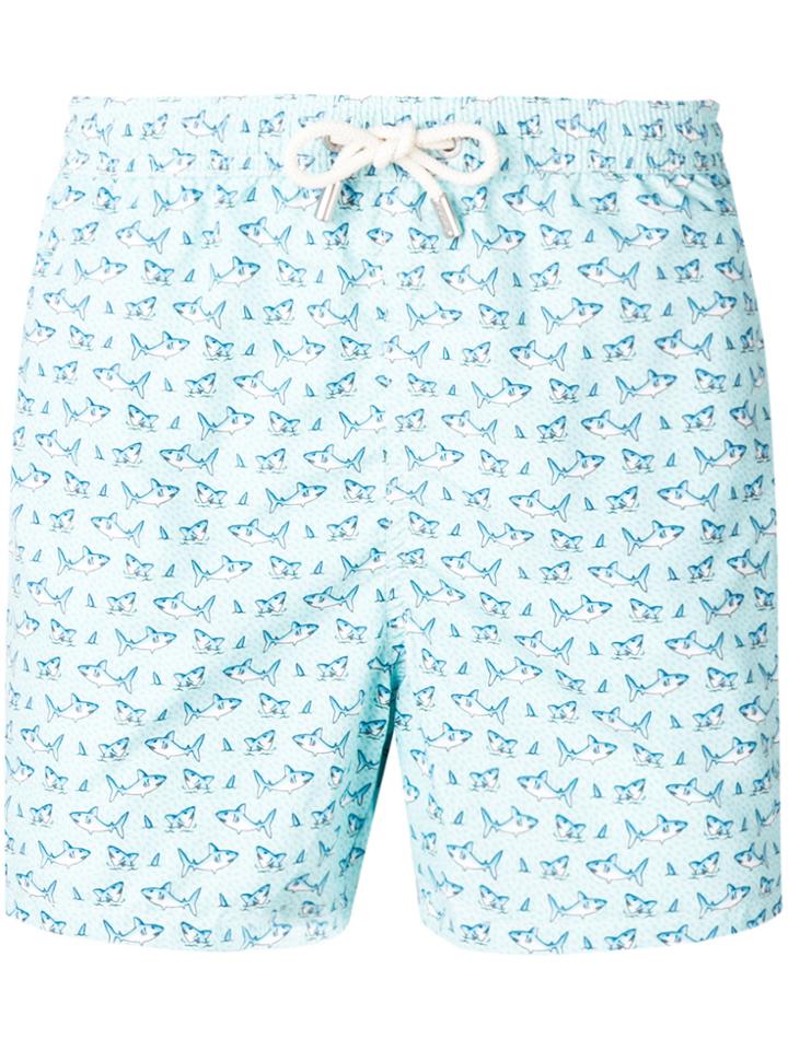 Mc2 Saint Barth Shark Drawstring Swim Shorts - Blue