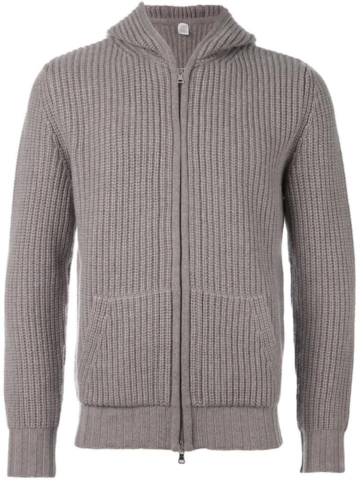 Eleventy Zipped Ribbed Hoodie, Men's, Size: Small, Grey, Cashmere