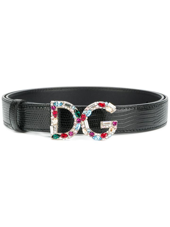 Dolce & Gabbana Gemstone Logo Buckle Belt - Black