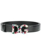 Dolce & Gabbana Gemstone Logo Buckle Belt - Black