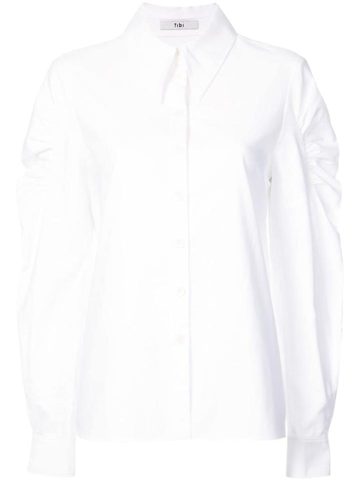 Tibi Watts Oxford Shirred Shoulder Shirt - White