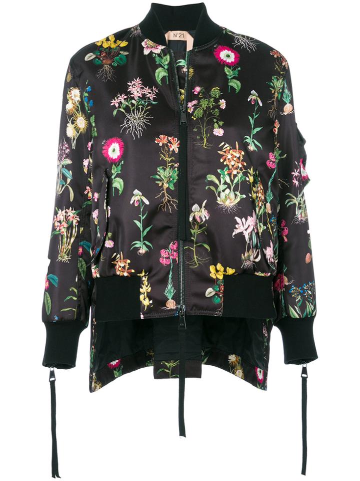 No21 Floral Print Bomber Jacket - Black