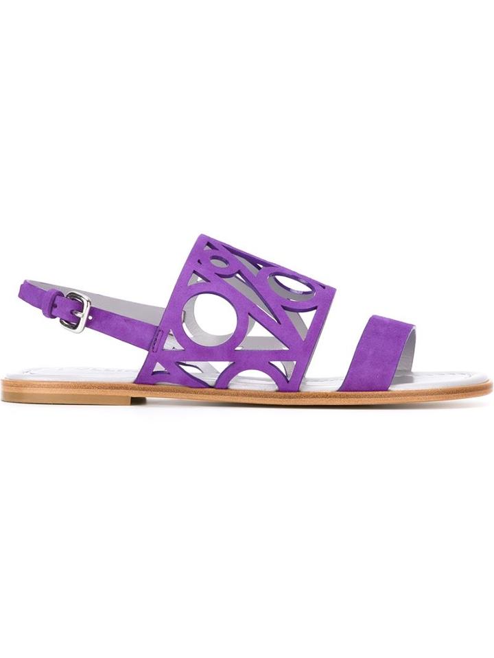 Pollini Laser Cut Flat Sandals