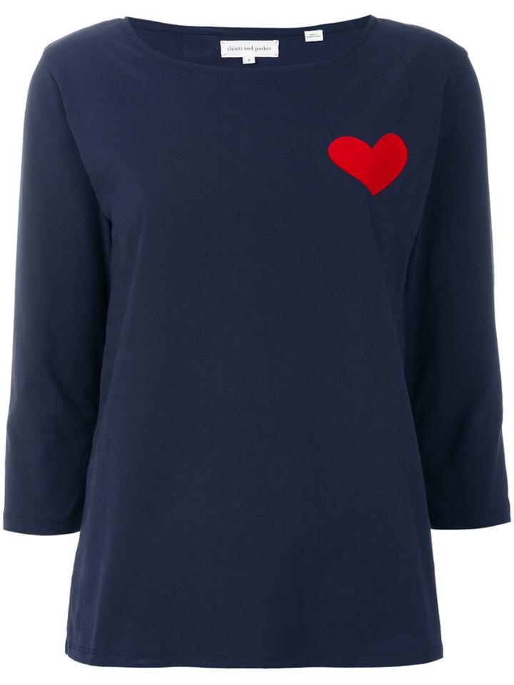 Chinti & Parker Heart Embroidered Top - Blue