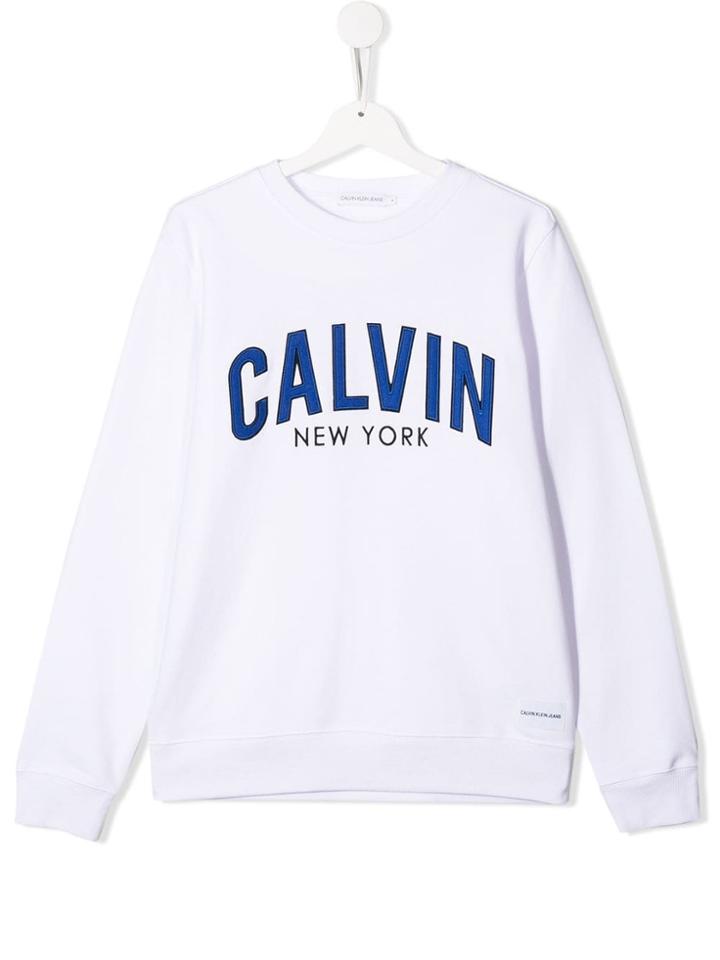 Calvin Klein Kids Teen Logo Embroidered Sweatshirt - White