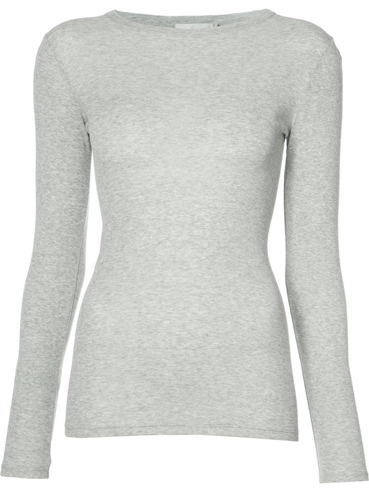 Vince - Fitted Long Sleeve T-shirt - Women - Cotton - M, Women's, Grey, Cotton