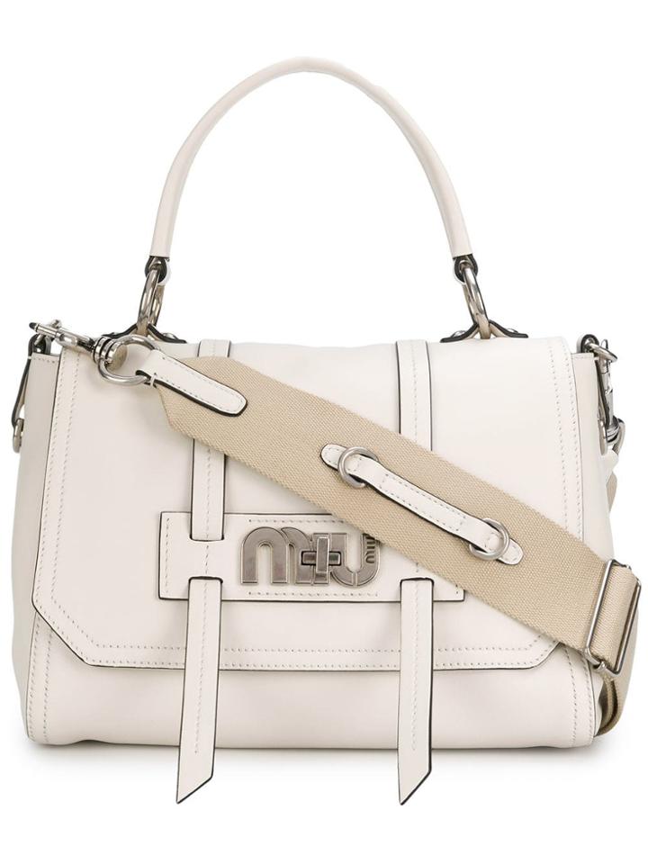 Miu Miu Medium Cartella Logo Tote - White