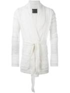 Laneus Cable Knit Robe Style Tie Up Cardigan, Men's, Size: 50, White, Cotton/acrylic/viscose