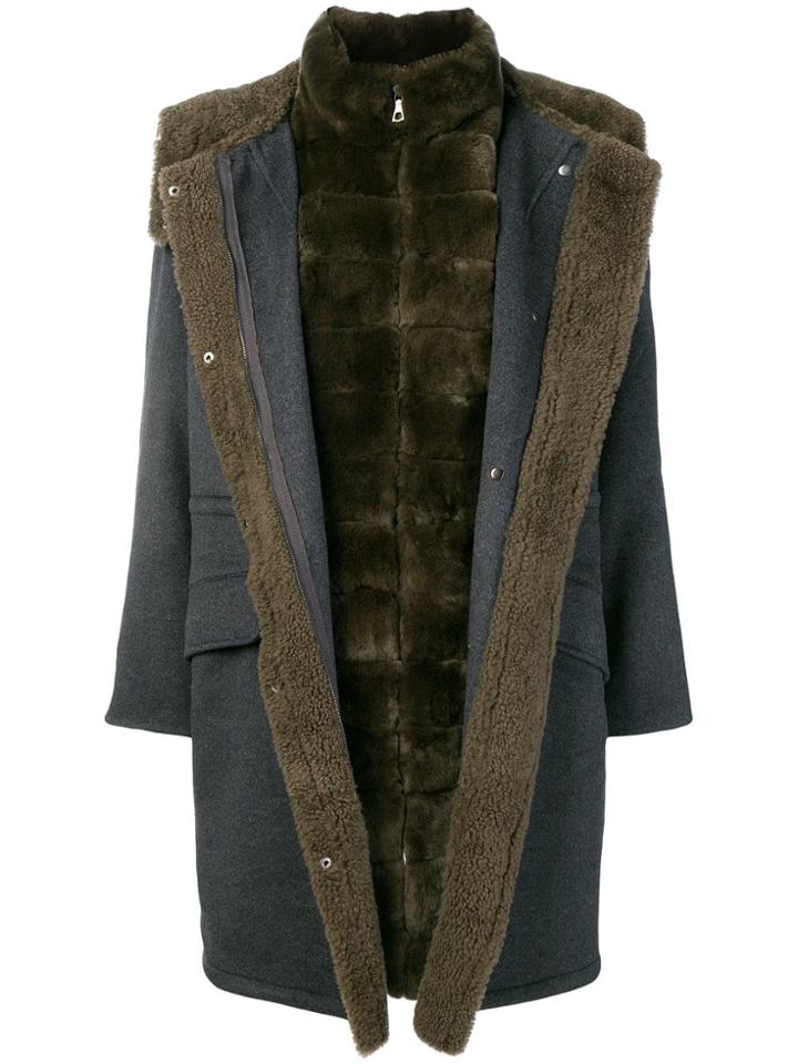 Yves Salomon Fur Trimmed Coat - Grey