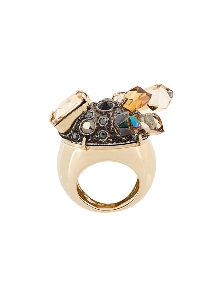 Lanvin Crystal Embellished Chunky Ring, Size: 55, Metallic
