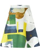 Msgm Printed A-line Skirt, Women's, Size: 42, White, Cotton/linen/flax