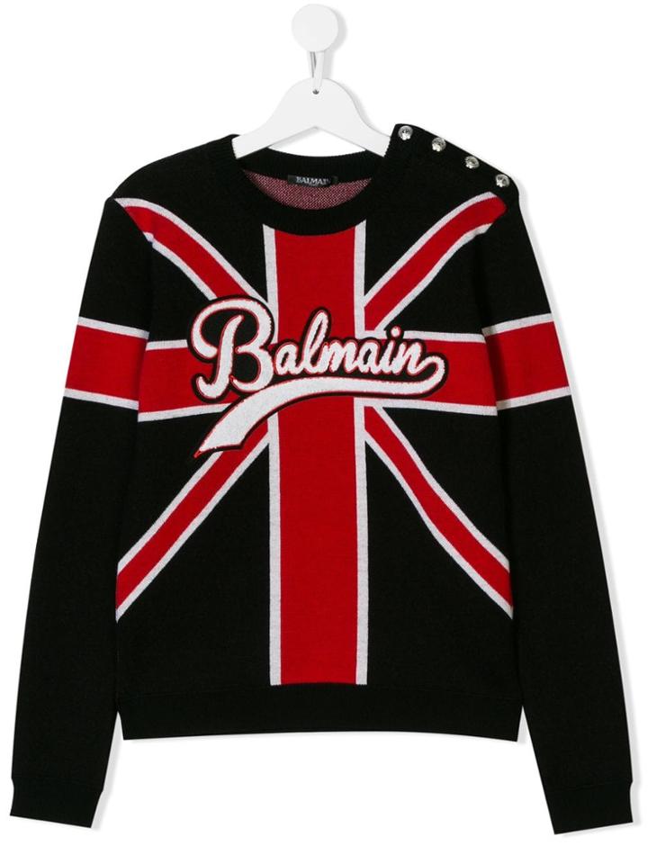 Balmain Kids Teen Union Jack Logo Sweater - Black