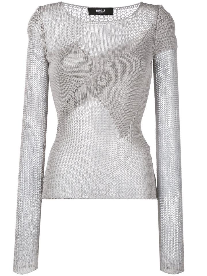 Yang Li - Open-knit Top - Women - Cotton - 38, Grey, Cotton