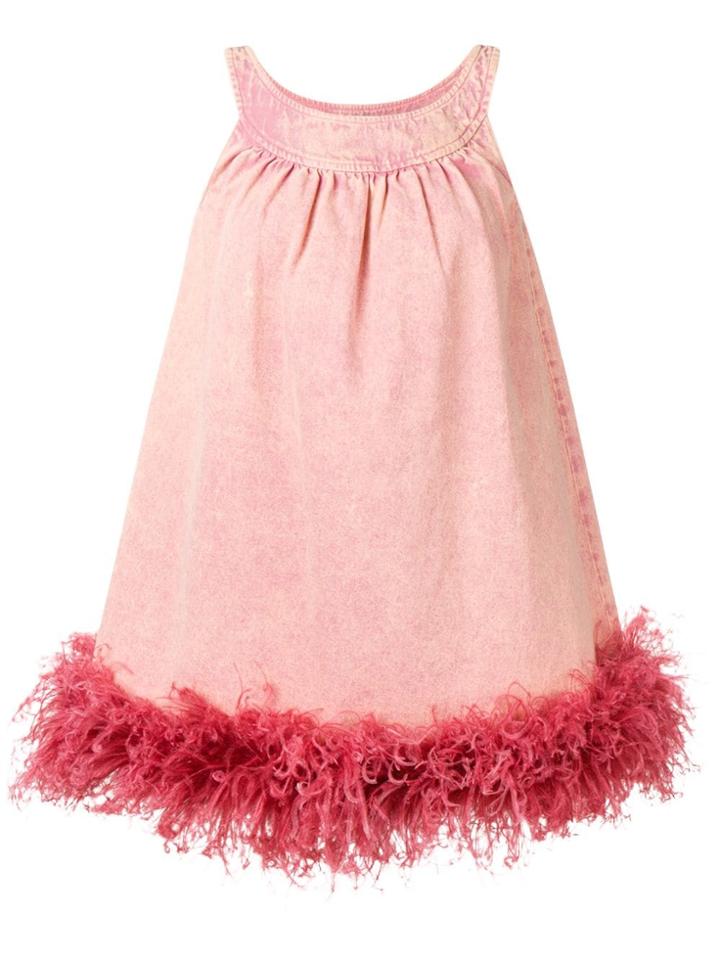 Miu Miu Ostrich Feather Trim Dress - Pink