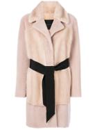 Blancha Belted Shearling Coat - Nude & Neutrals