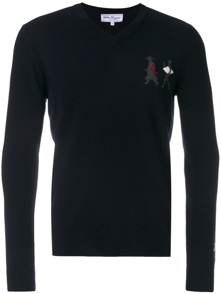 Salvatore Ferragamo V-neck Embellished Sweater - Blue