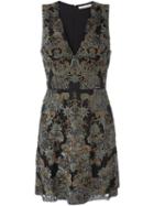 Alice+olivia V-neck Printed Dress, Women's, Size: 4, Black, Silk/polyester/spandex/elastane