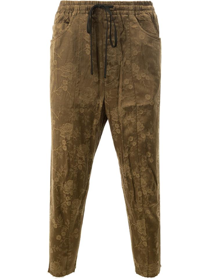 Song For The Mute Floral Embroidered Track Trousers, Men's, Size: 50, Green, Cotton/linen/flax/polyester/rayon