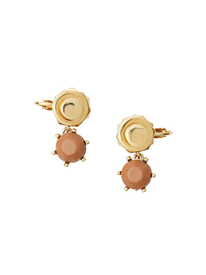 Burberry Leather Charm Gold-plated Nut And Bolt Earrings - Brown