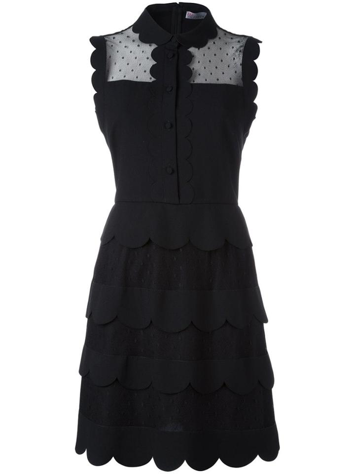 Red Valentino Sleeveless Scalloped Detail Dress - Black