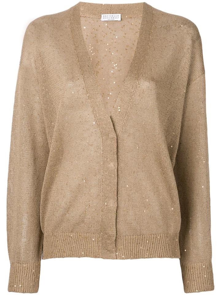 Brunello Cucinelli Sequin Embroidered Cardigan - Brown