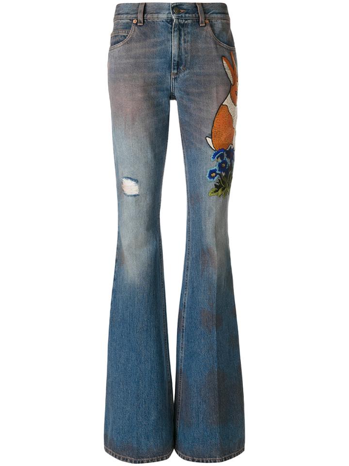 Gucci Embroidered Denim Pants - Blue