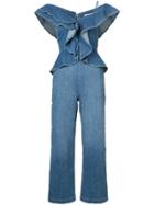 Jonathan Simkhai Denim Ruffle Top Wide Leg Jumpsuit - Blue