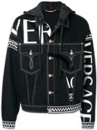 Versace Hooded Logo Print Jacket - Black