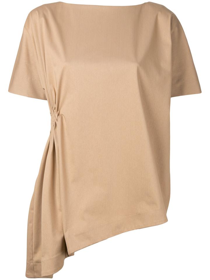 Clane - Asymmetric Hem Gathered Top - Women - Cotton/polyester - 2, Nude/neutrals, Cotton/polyester