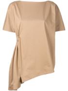 Clane - Asymmetric Hem Gathered Top - Women - Cotton/polyester - 2, Nude/neutrals, Cotton/polyester