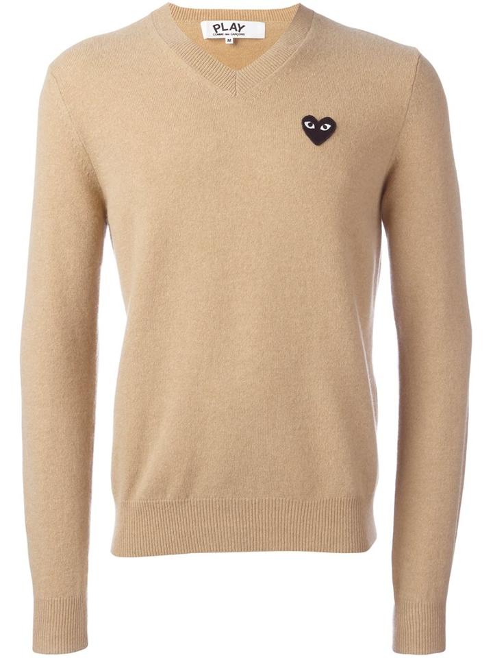Comme Des Garçons Play Embroidered Heart Jumper, Men's, Size: Medium, Nude/neutrals, Wool
