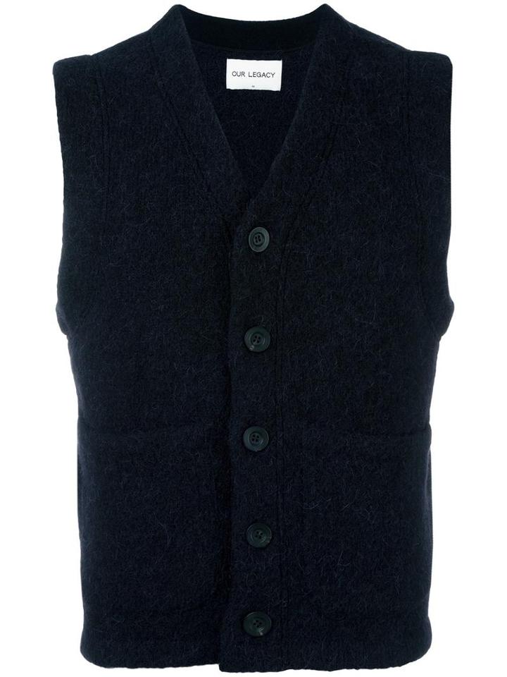 Our Legacy Knitted Buttoned Vest, Men's, Size: 46, Black, Wool/alpaca/polyamide/spandex/elastane