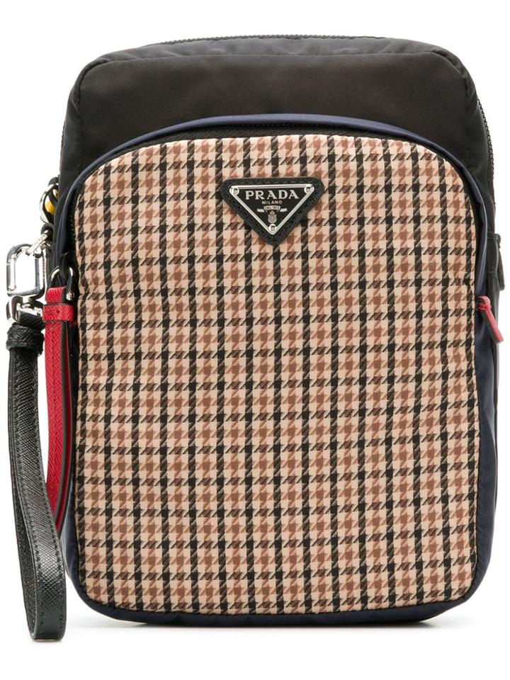 Prada Zipped Logo Plaid Pouch - Nude & Neutrals