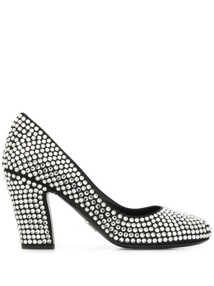 Prada Embellished Chunky Heel 85mm Pumps - Black