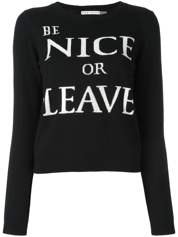 Alice+olivia 'nice' Print Sweater, Women's, Size: Small, Black, Spandex/elastane/wool