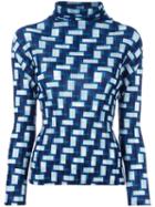 Pleats Please By Issey Miyake Geomtric Print Pleated Blouse, Women's, Size: 3, Blue, Polyester