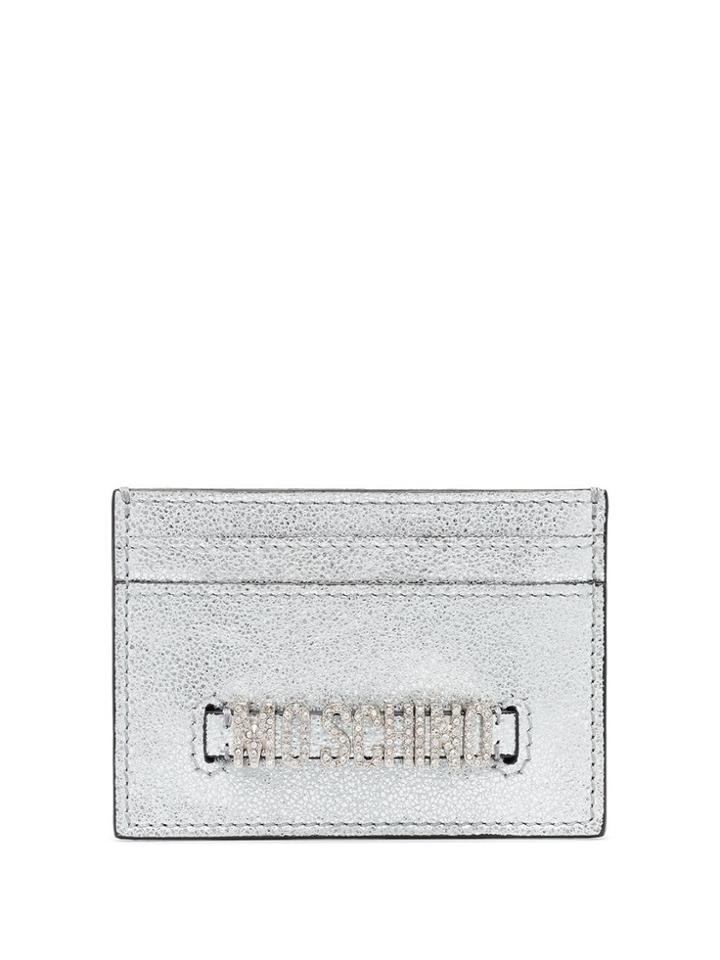 Moschino Embellished Logo Plaque Card Holder - Silver