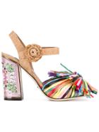 Dolce & Gabbana Fringed Embellished Sandals - Pink & Purple