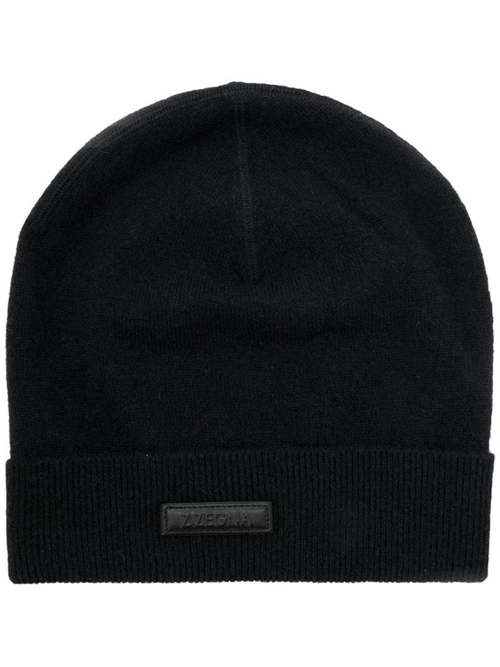 Ermenegildo Zegna Logo Print Beanie - Black