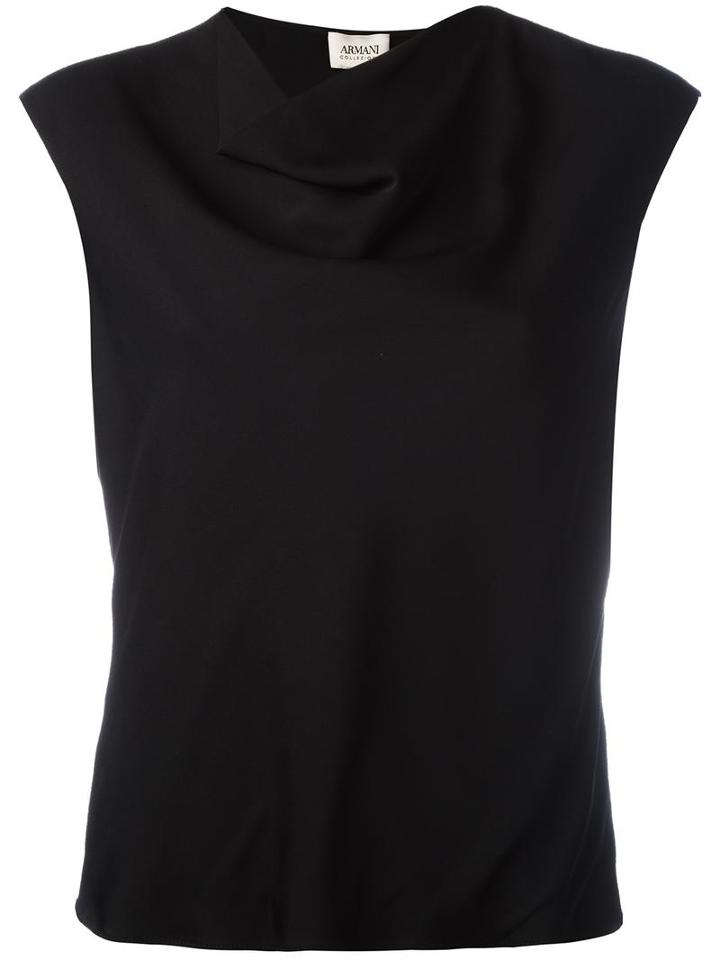 Armani Collezioni Draped Neck Blouse, Women's, Size: 42, Black, Silk/spandex/elastane