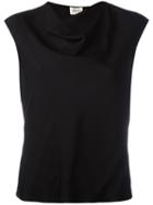 Armani Collezioni Draped Neck Blouse, Women's, Size: 42, Black, Silk/spandex/elastane