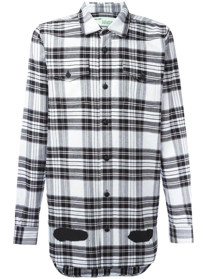 Off-white Diagonal Stripes Plaid Shirt, Men's, Size: Large, Black, Cotton