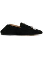 Sergio Rossi Square Toe Embellished Loafers - Black