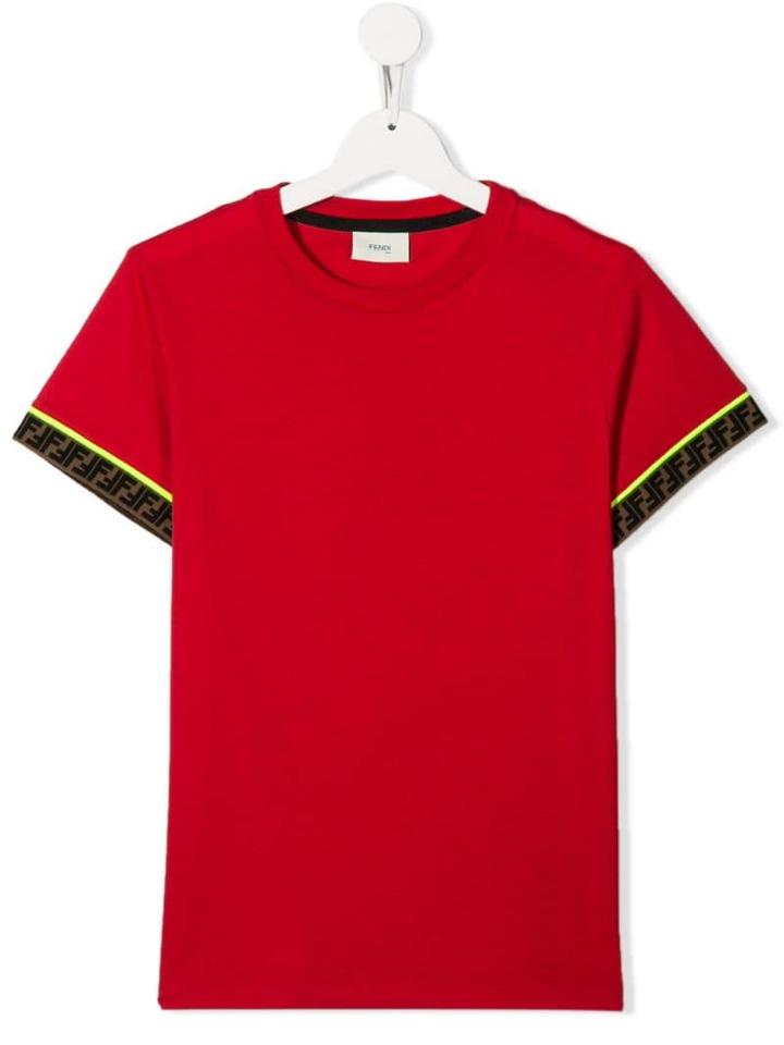 Fendi Kids Logo-trimmed T-shirt - Red