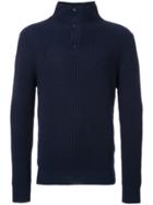 Kent & Curwen Buttoned High Neck Jumper - Blue